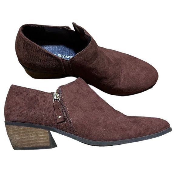 Dr. Scholl's Vegan Microfiber Zip Ankle Heeled Booties Women's Brown Size 8.5 - Picture 1 of 11